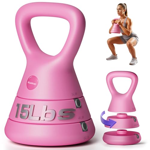 Adjustable Kettlebell, 5lb 9lb 15lb Kettlebell Weights Set, Ergonomic Design & Wide-Handle for Home Gym, Full-Body Workouts Strength Training and Weight Loss, Good for Men Women & Beginners - color: Pink