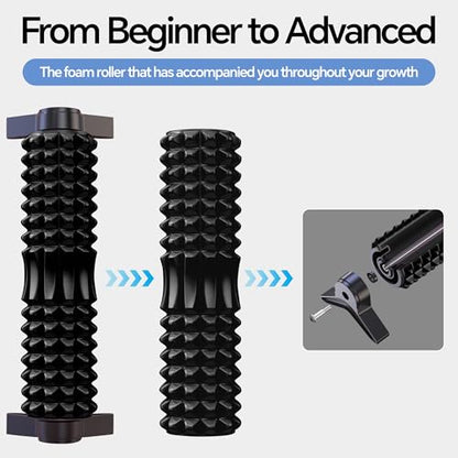 Foam Roller with Detachable Stand, 18" Deep Tissue Massage Roller, Beginner-Friendly Support Design for Muscle Recovery, Home Workout & Fitness - Black - color: Black