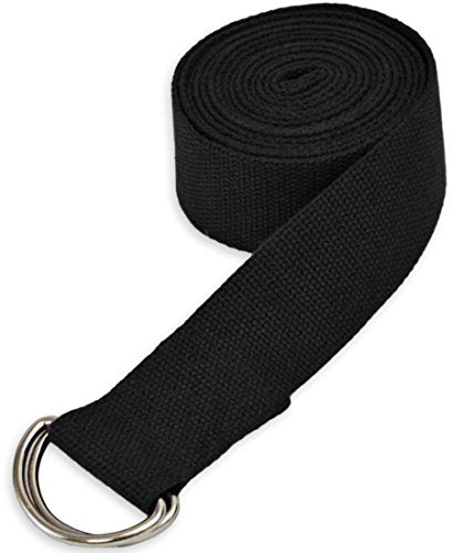 YogaAccessories D-Ring Buckle Cotton Yoga Strap (Choose from 6ft, 8ft, 10ft) - color: Black