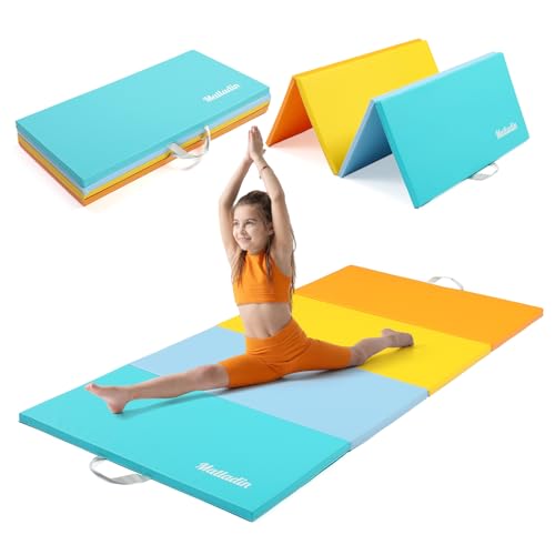 Matladin Folding Gymnastics Mat for Kids, 6'x3'x1"/8'x3'x1" PU Leather Gym Exercise Mats for Tumbling, Cheer, Yoga, Fitness, Pilates and Martial Art
