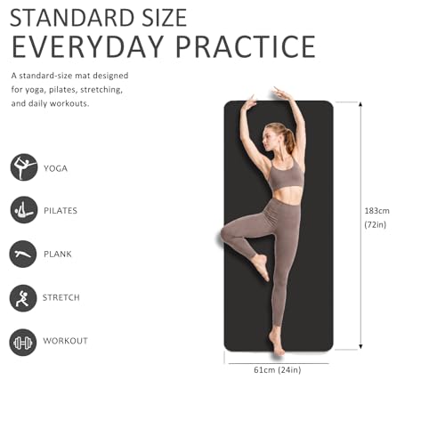 Thick TPE Yoga Mat for Beginners, Non-Slip Cushioned Yoga Mat with Carrying Strap for Pilates, Stretching and Home Workout