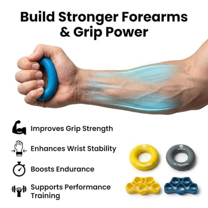 Hand Grip Strengthener Set – 3 Resistance Levels, Finger & Forearm Trainer with Rings & Bands, Grip Trainer for Wrist, Rehab & Strength Training