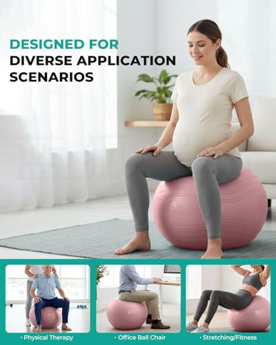 Gruper Yoga Ball, Extra Thick Exercise Ball for Workout Pregnancy Stability - 4 Sizes Anti Burst Balance Ball for Yoga, Pilates, Fitness, Birthing, Physical Therapy - Includes Pump