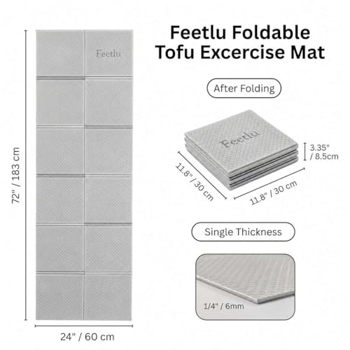 Foldable Yoga Mat, 72" x 24", 6mm Thick, Lightweight & Non-Slip - color: Gray