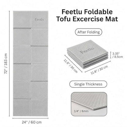 Foldable Yoga Mat, 72" x 24", 6mm Thick, Lightweight & Non-Slip - color: Gray