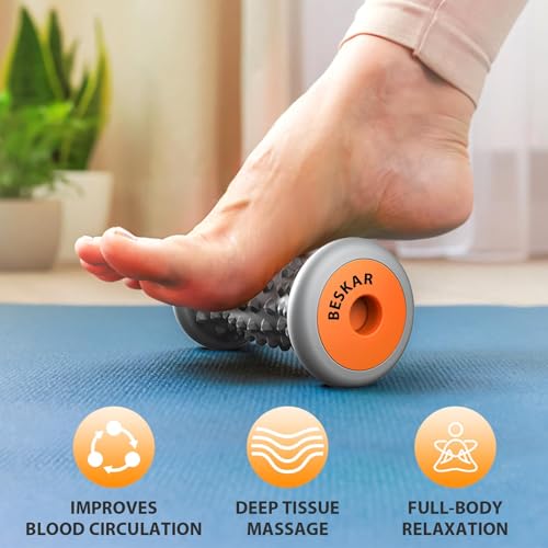 BESKAR Foot Massager Roller for Plantar Fasciitis Relief, Portable Feet Roller to Deep Tissue Muscle Massage, Foot Arch and Heel Pain, Reflexology Tool - color: Grey