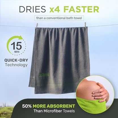 Zumi MINI 100% Cotton Camping Travel Towel - Small, Ultralight, Fast Drying, Highly Absorbent, Soft and Gentle on the Skin, Safe for the Planet (28"x13" Gray) - color: Gray Mini
