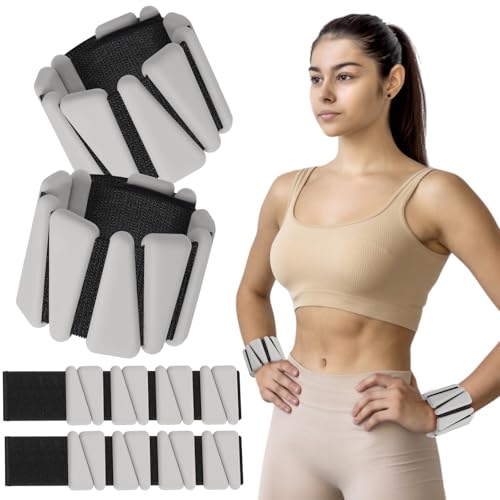 Wrist and Ankle Weights for Women Men Set of 4(1 lb Each) adjustable Arm Leg Silicone Weighted Wristbands Bracelets for Pilates Yoga Gym Workout Running Walking Strength Training(Grey) - color: Beige Brown