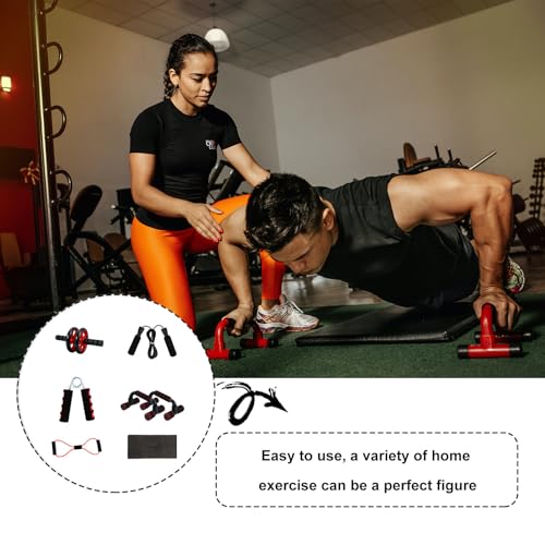 Abdominal Roller Wheel 7pcs Set Red Dual-wheel Exercise Roller with Knee Pads Unisex Core Strength Trainer for Home Ab Workout and Fitness Training