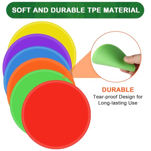 4 Inch & 9 Inch Poly Spot Markers for Gym Floor, Non-Slip Rubber Floor Dots Flat Cones, 6/12/24/60Pcs Agility Markers for Soccer, Basketball, PE Training, Dance & Classroom Activities
