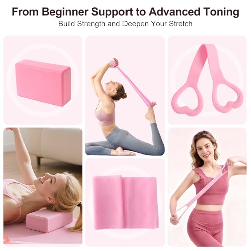 Pilates Kit, Home Pilates Workout Kit for Women, Pilates Equipment with Pilates Ring and Ball, Yoga Block & 5 Resistance Bands, Ankle Weights, Sliders & Grip Socks, Workout Guide Included