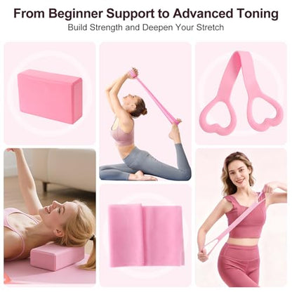 Pilates Kit, Home Pilates Workout Kit for Women, Pilates Equipment with Pilates Ring and Ball, Yoga Block & 5 Resistance Bands, Ankle Weights, Sliders & Grip Socks, Workout Guide Included