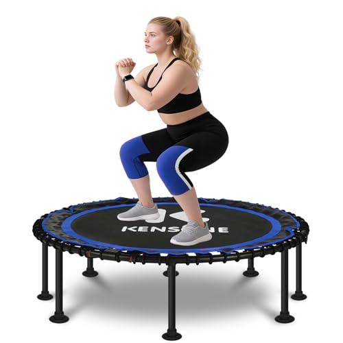 40/48" Foldable Rebounder Trampoline for Adults with Bungee, 450/550 LBS Quiet Indoor Mini Trampoline for Adults Fitness, Gym Workout, Home Exercise - color: Blue, size: 48" without Bar