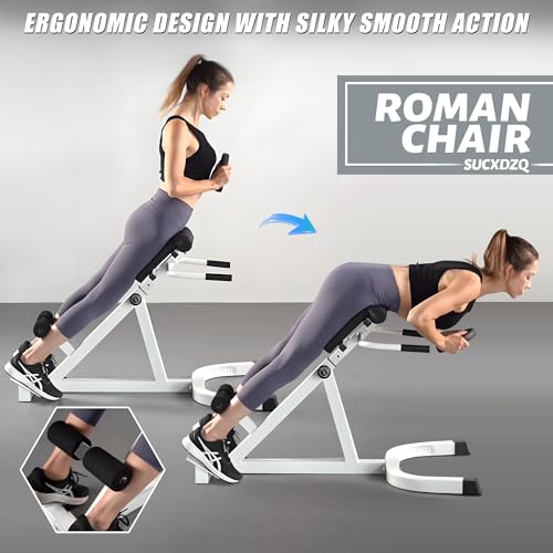 Roman Chair Back Extender - Angle & Height Dual Adjustable Hyperextension Bench for Home Gym - Adjustable Back Exercise Machine Fitness Equipment