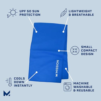 MISSION On-The-Go Cooling Towel, Blue - Soft, Lightweight Fabric - Cools Up to 2 Hours - UPF 50 Sun Protection - Machine Washable - color: Blue