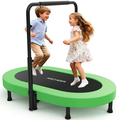 ANCHEER Trampoline, Mini Trampoline with Adjustable Handle -Indoor/Outdoor Rebounder for Kids & Toddlers, 56'' Safe Oval Fitness Trampoline with Bar for Home Fun