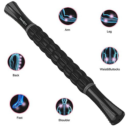 YANSYI Professional 9-Roller Deep Tissue Massage Stick - Portable Muscle Recovery Roller for Athletes, Relieves Post-Workout Soreness & Leg/Back Pain - Portable Physio Tool (Gray)