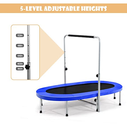 Giantex Mini Trampoline, 2 Persons Foldable Fitness Trampoline w/ 5 Levels Height Adjustable Handle, Max Load 330LBS, Indoor Oval Rebounder Exercise Trampoline for Adult, Kid, Enjoy Parent-child Time