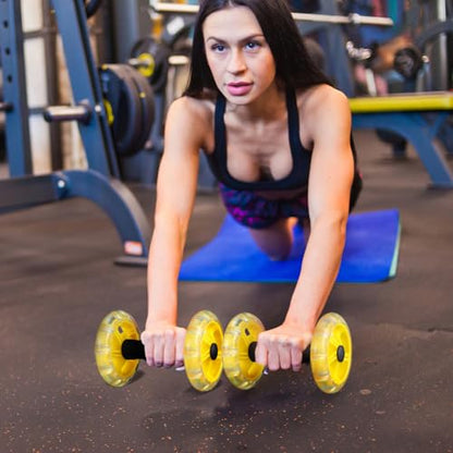 Kisangel Dual Ab Roller Wheel Set for Core Workout, Portable Abdominal Exercise Equipment with Foam Grip for Home Gym, Lightweight Fitness Training Tool for Men and Women, Yellow