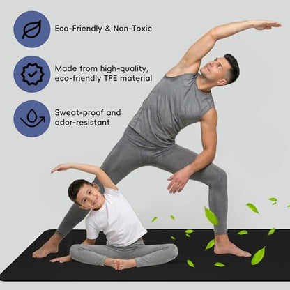 Extra Large Yoga Mat for Men, 79"x40"x8mm, Black | Thick, Oversized Non-Slip TPE Workout Mat for Home Gym, Lightweight (3.5 lbs) Anti-Tear Fitness Exercise Mat for Tall Users