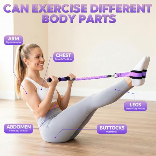 Upgraded Multifunction Pedal Resistance Band with Handle, 3 Tube Adjustable Resistance Bands, Full Body Fitness Exercise Equipment for Abdomen, Waist, Arm, Core/ABS, Leg, Physical Therapy (Purple)