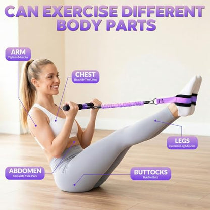 Upgraded Multifunction Pedal Resistance Band with Handle, 3 Tube Adjustable Resistance Bands, Full Body Fitness Exercise Equipment for Abdomen, Waist, Arm, Core/ABS, Leg, Physical Therapy (Purple)