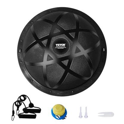 VEVOR Half Exercise Ball Trainer, 23/26 inch Balance Ball Trainer, 1500lbs Capacity Stability Ball, Yoga Ball with Resistance Bands & Foot Pump, Strength Fitness Ball for Home Gym Full Body Workout - color: 23" Particle Black