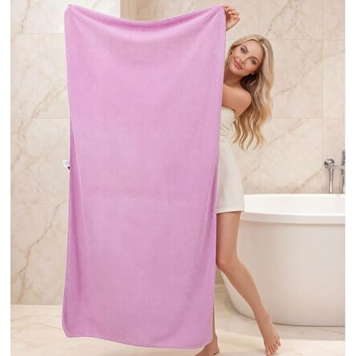 2 Pack Bath Towel Set, Waffle Bath Towel Set, Super Soft Highly Absorbent, Sturdy Quick Drying Towels for Bathroom, Gym, SPA, Yoga (2 Piece 30" x 60", 1Grey+1Purple)