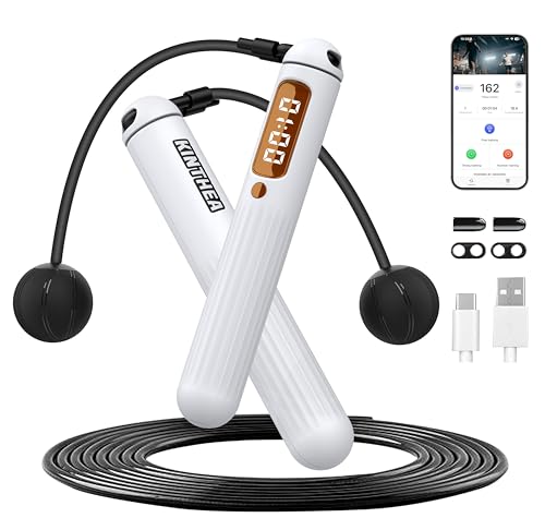 KINTHEA 2 in 1 Smart Jump Rope, APP Control & Data Record, Cordless Jumping Rope with Counter for Women, Men, All Age, Adjustable Skipping Rope for Cardio Fitness in Limited Home Space & Outdoor - color: WHITE
