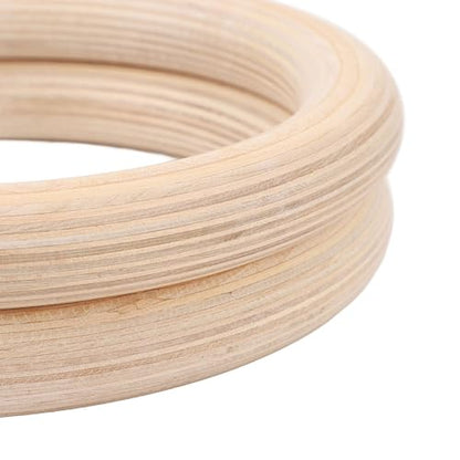 Wooden Gymnastics Rings, Birch Material for Bodyweight Fitness and Strength Training, Adjustable Straps, Smooth Finish for Safety, Perfect for Outdoor Workouts