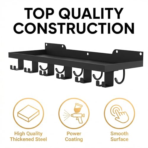 Floating Shelf Organizer Compatible with Tonal Accessories,16.9x6Home Gym Weight wall Storage Equipment Hanger, Metal Rack Holder Wall Mount with 5 T-Lock Brackets & Hooks Hanger (Black)