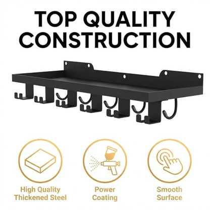 Floating Shelf Organizer Compatible with Tonal Accessories,16.9x6Home Gym Weight wall Storage Equipment Hanger, Metal Rack Holder Wall Mount with 5 T-Lock Brackets & Hooks Hanger (Black)