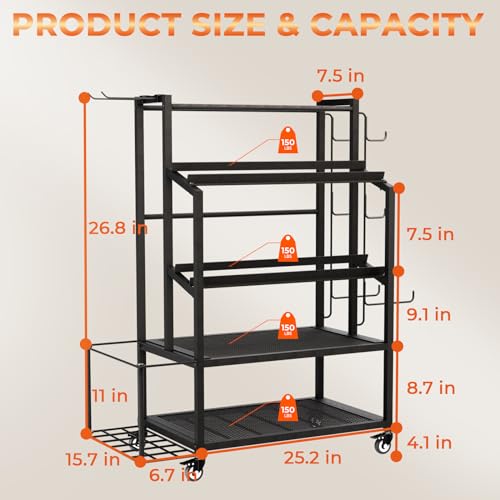 Dumbbell Rack with Wheels, Adjustable Heavy Duty Weight Stand for Dumbbells Kettlebells, Multi-Purpose Home Gym Storage Organizer for Yoga Mat Foam Roller, Workout Equipment Storage Rack
