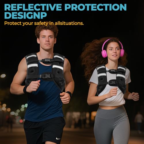 Weighted Vest, 8lb/12lb/16lb/20lb Weight Vest with Reflective Stripes for Men Women, Two Adjustment Straps for Workout, Strength Training, Running, Fitness, Muscle Building, Weight Loss
