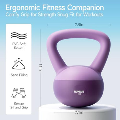Soft Kettlebell for Women 5lb 10lb 15lb 20lb 25lb, Sand Filled Quiet Floor-Friendly Kettlebell, Anti-Slip Home Gym Fitness Equipment for Apartment Postpartum Recovery - color: 10 LB Purple