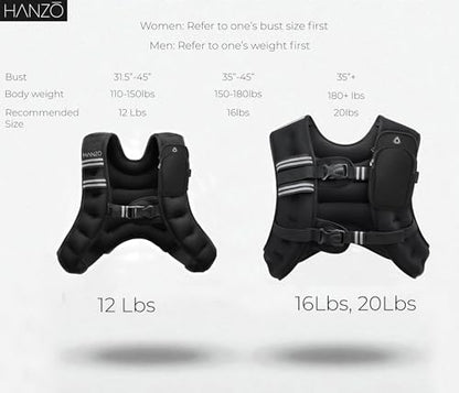 HANZO - Adustable Running Weight Vest Premium Weighted Vest for Running, Workouts, Fitness Training Hiking, Workout Running Vest with Easy Washing