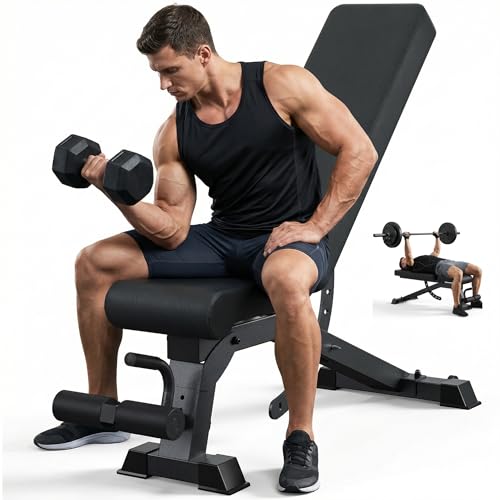 Heavy Duty Adjustable Bench, 1200 LB Weight Bench for Home Workout with 12 Back & 4 Seat Positions, Strength Training Benches for Flat Incline Decline Press - color: 609-Black