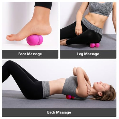 GOGO Peanut Massage Ball for Myofascial Release, Hot Pink Double Lacrosse Fascia Balls for Back Feet Trigger Point Therapy, Deep Tissue - color: Hot Pink