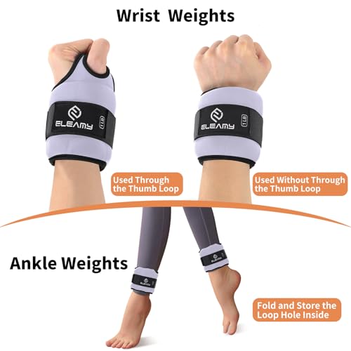 ELEAMY Wrist Weights for Women & Men - 0.5/1/1.5/2/3lb*2 Pairs - color: Black-Light Purple, size: 1.0 Lbs Each (2.0 Lbs Pair)