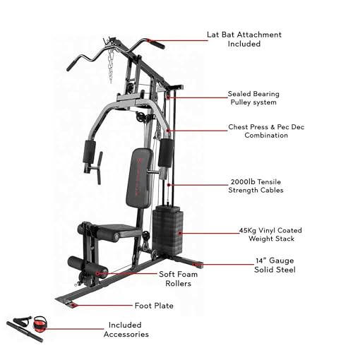 Marcy Multifunctional Workout Station 100lbs to 200lbs Stack Home Gym for Weightlifting and Bodybuilding - color: Black - 100 lbs