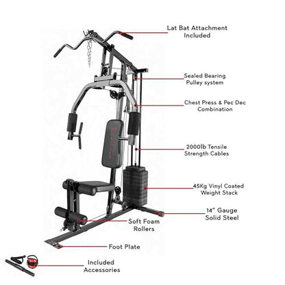 Marcy Multifunctional Workout Station 100lbs to 200lbs Stack Home Gym for Weightlifting and Bodybuilding - color: Black - 100 lbs