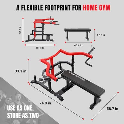 YOLEO Chest Press Machine, 1100LBS Bench Press Machine with Separate Press Station & Adjustable Weight Bench, Independent Converging Arms - color: Red-Black 2.0