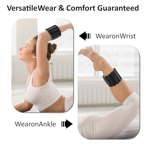 Ankle Wrist Weights Adjustable 2LB Set, Waterproof Weighted Arm Bands for Women Men Workout, Yoga, Pilates, Walking, Running