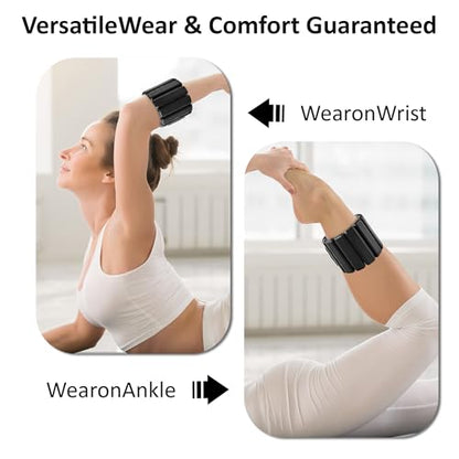 Ankle Wrist Weights Adjustable 2LB Set, Waterproof Weighted Arm Bands for Women Men Workout, Yoga, Pilates, Walking, Running