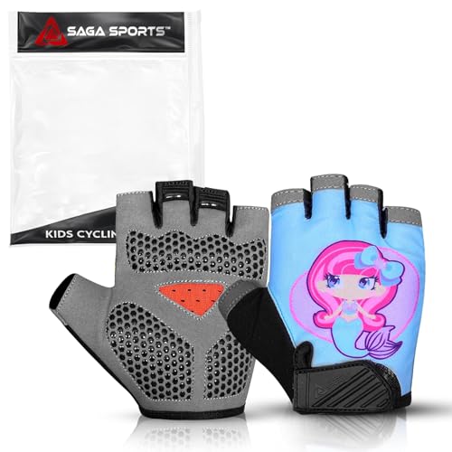 Half Finger Kids Cycling Gloves, Non-Slip Kids Bike Gloves - color: Aqua Marine, size: Medium [6 - 8]