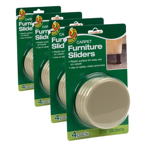 Duck Brand Plastic Carpet Furniture Sliders, 3.5 inch Width, Round, 16 Pack, Brown (284857) - size: 3-1/2 in. diameter / 16-pack, style: For Carpet