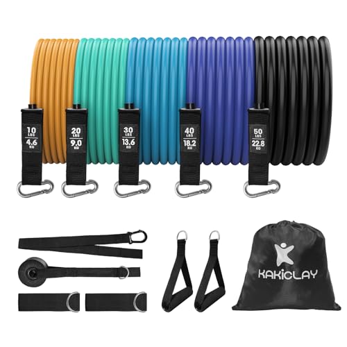 Resistance Bands Set with Separate Outdoor Anchor, KAKICLAY Exercise Bands for Indoor and Ourdoor Use, Versatile Resistance Bands for Men and Women