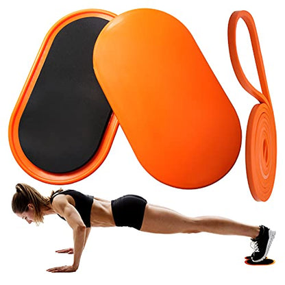 ARCOOL Exercise Core Sliders with Resistance band for Yoga,Dual Sided Abdominal Exercise Gliding Discs Use on Carpet or Hardwood Floors,Orange