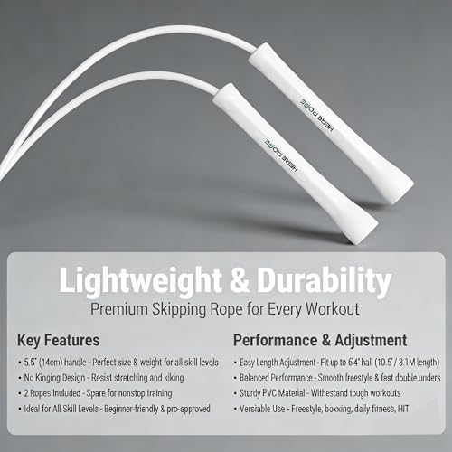 Adjustable Jump Rope – 5mm PVC Skipping Rope with Unbreakable Handles, Non-Kinking, Includes 1 Spare Rope for Indoor & Outdoor Fitness Training for Men, Women
