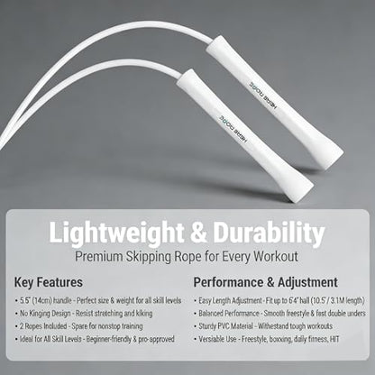Adjustable Jump Rope – 5mm PVC Skipping Rope with Unbreakable Handles, Non-Kinking, Includes 1 Spare Rope for Indoor & Outdoor Fitness Training for Men, Women